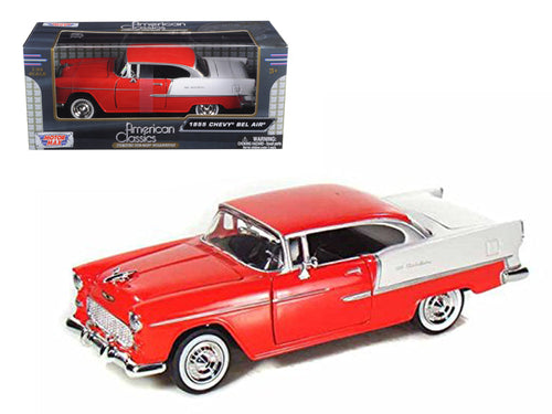 Load image into Gallery viewer, 1955 Chevrolet Bel Air Red 1/24 Diecast Model Car by Motormax
