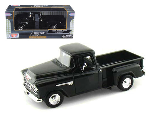 Load image into Gallery viewer, 1955 Chevrolet 5100 Stepside Pickup Truck Black 1/24 Diecast Car Model by Motormax
