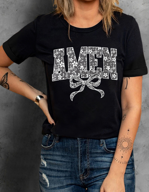 Load image into Gallery viewer, AMEN Bow Round Neck Short Sleeve T Shirt
