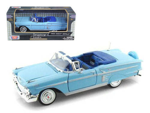Load image into Gallery viewer, 1958 Chevrolet Impala Convertible Blue 1/24 Diecast Model Car by Motormax
