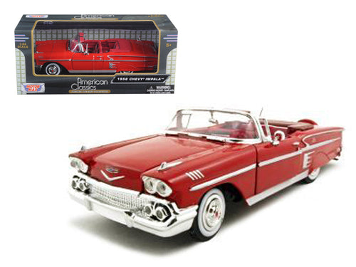 Load image into Gallery viewer, 1958 Chevrolet Impala Convertible Red 1/24 Diecast Model Car by Motormax
