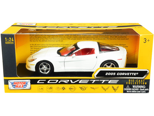 Load image into Gallery viewer, 2005 Chevrolet Corvette C6 White with Red Interior "History of Corvette" Series 1/24 Diecast Model Car by Motormax
