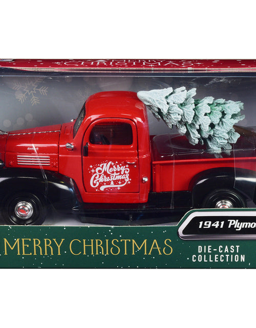 Load image into Gallery viewer, 1941 Plymouth Pickup Truck Red and Black "Merry Christmas" with Tree Accessory 1/24 Diecast Model Car by Motormax
