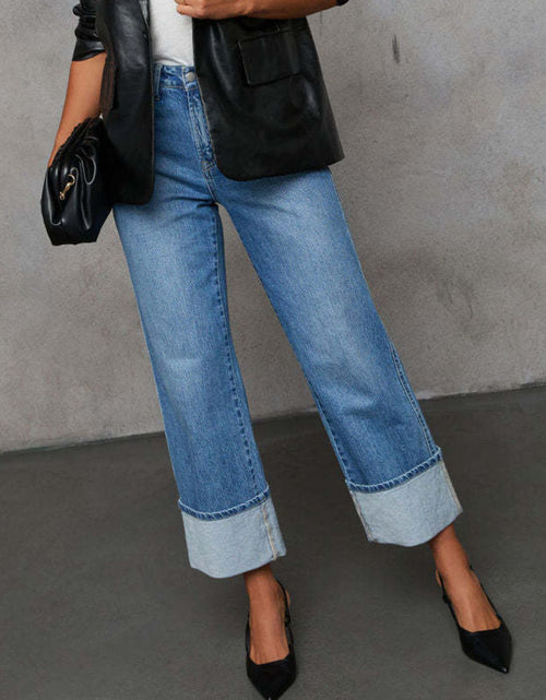 Load image into Gallery viewer, High Waisted Straight Leg Rolled Jeans
