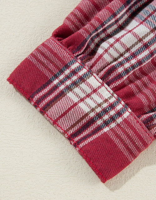 Load image into Gallery viewer, Raw Hem Drawstring Plaid Denim Jacket
