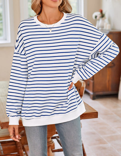 Load image into Gallery viewer, Lovelet Striped Round Neck Long Sleeve Sweatshirt
