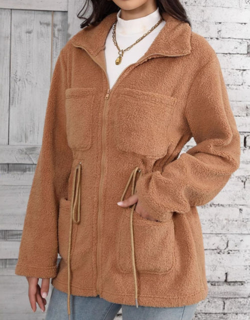 Load image into Gallery viewer, Drawstring Zip Up Long Sleeve Outerwear
