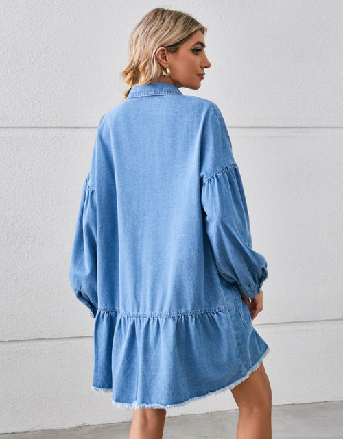 Load image into Gallery viewer, Button Up Pocketed Raw Hem Denim Dress
