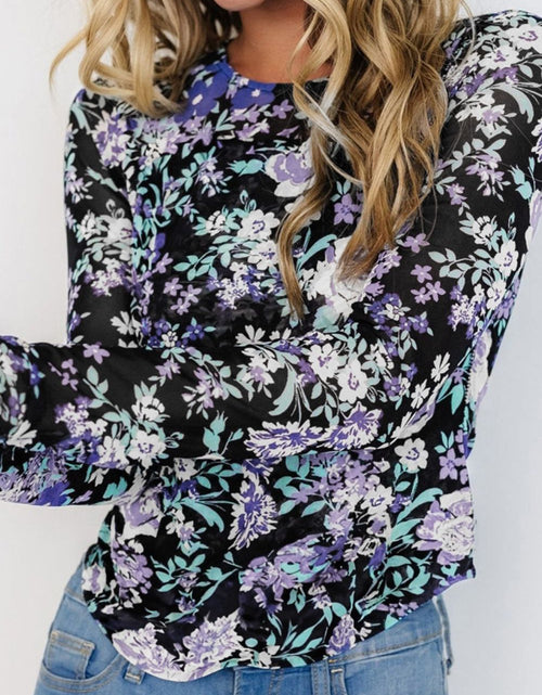 Load image into Gallery viewer, Floral Round Neck Long Sleeve T-Shirt
