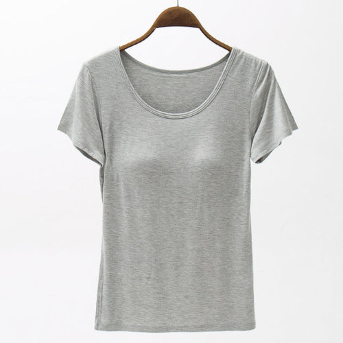 Load image into Gallery viewer, Round Neck Modal T-Shirt with Bra
