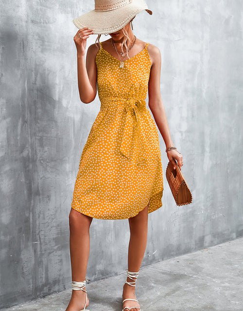 Load image into Gallery viewer, Printed V-Neck Tie Waist Mini Dress
