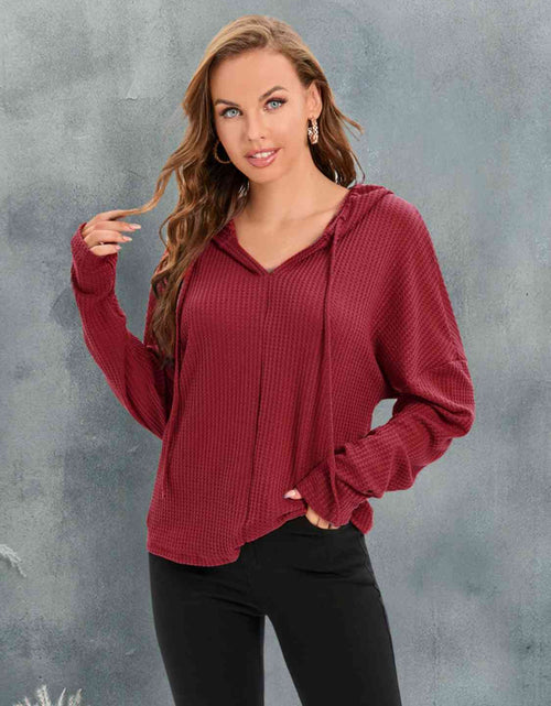 Load image into Gallery viewer, Waffle-Knit Drawstring Drop Shoulder Hoodie
