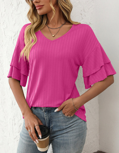 Load image into Gallery viewer, Mandy V-Neck Ruffle Half Sleeve Top
