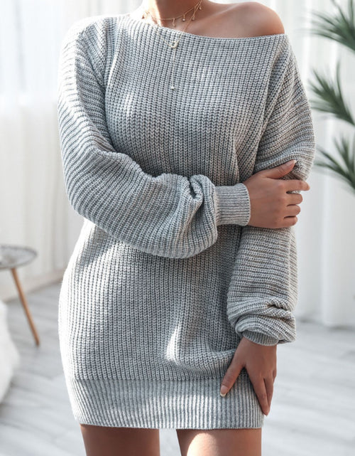 Load image into Gallery viewer, Balloon Sleeve Boat Neck Sweater Mini Dress
