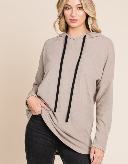Load image into Gallery viewer, BOMBOM Contrast Drawstring Drop Shoulder Knit Hoodie
