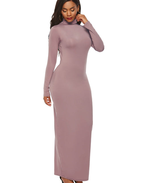 Load image into Gallery viewer, Mock Neck Long Sleeve Maxi Slim Dress
