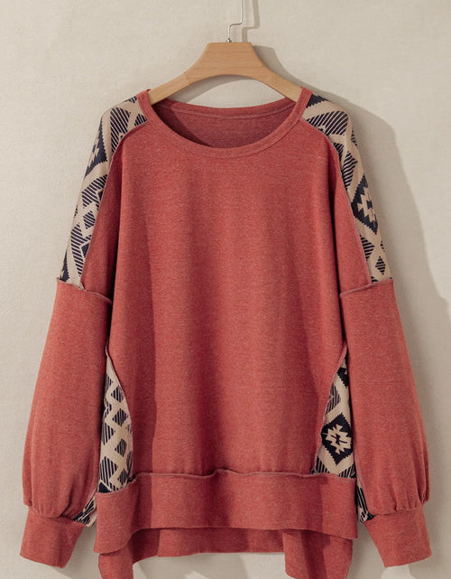 Load image into Gallery viewer, Plus Size Geometric Round Neck Long Sleeve Sweatshirt
