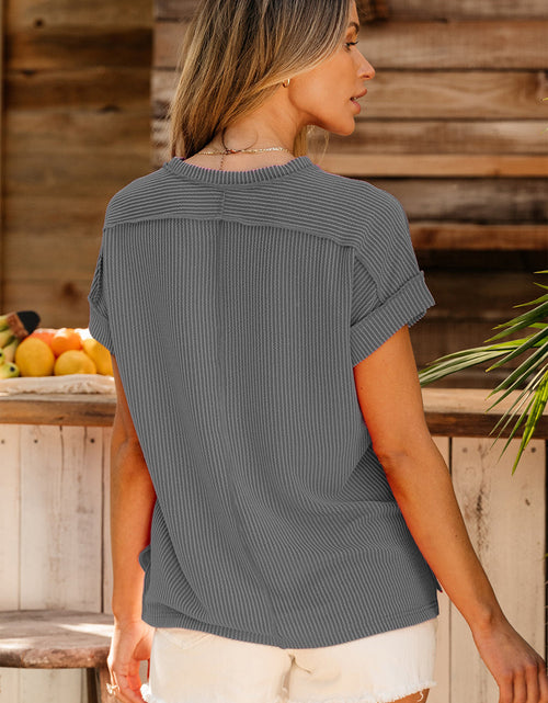 Load image into Gallery viewer, Exposed Seam Round Neck Short Sleeve T-Shirt

