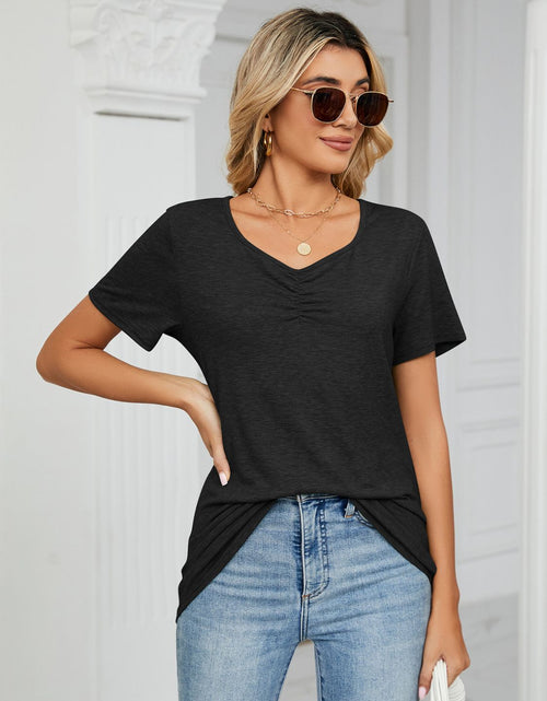 Load image into Gallery viewer, Ruched V-Neck Short Sleeve T-Shirt
