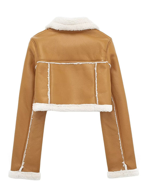 Load image into Gallery viewer, Collared Neck Long Sleeve Plush Cropped Jacket
