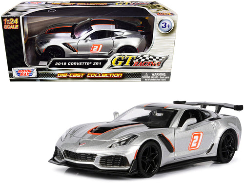 Load image into Gallery viewer, 2019 Chevrolet Corvette ZR1 #2 Silver with Black and Orange Stripes "GT Racing" Series 1/24 Diecast Model Car by Motormax
