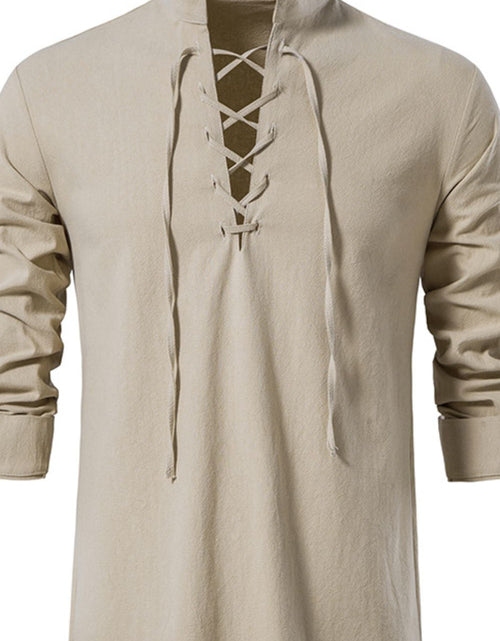 Load image into Gallery viewer, Men's Lace Up Long Sleeve Blouse
