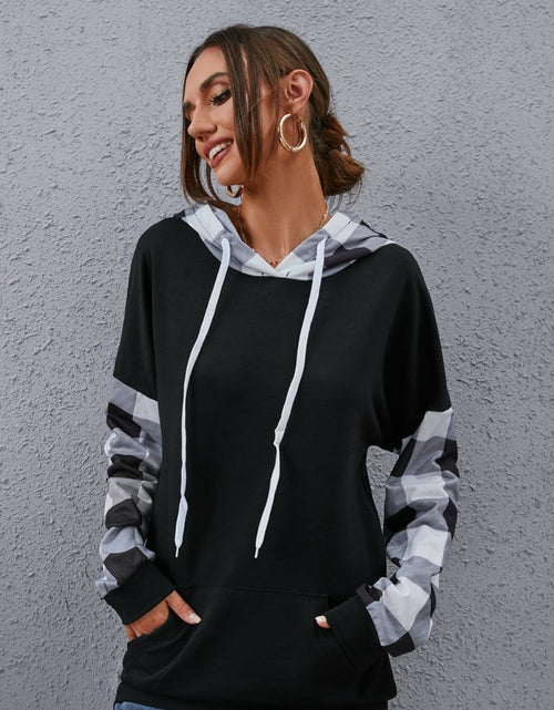 Load image into Gallery viewer, Plaid Drawstring Dropped Shoulder Hoodie
