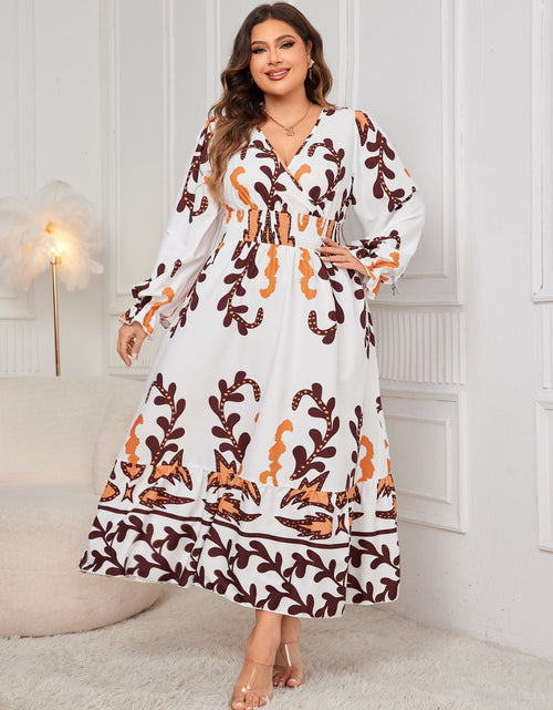 Load image into Gallery viewer, Honey Plus Size Printed Surplice Flounce Sleeve Dress
