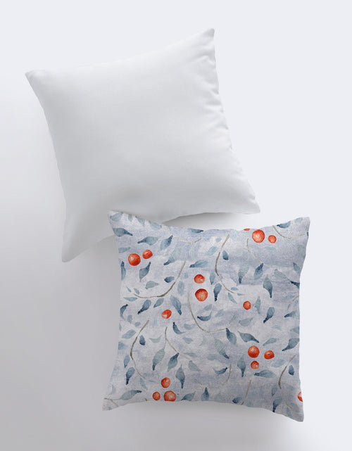 Load image into Gallery viewer, Red Holly Berries | Throw Pillow | Home Decor | Christmas Pillow Cover | Designer Pillows | Decorative Pillow Covers | Blue Pillows by UniikPillows
