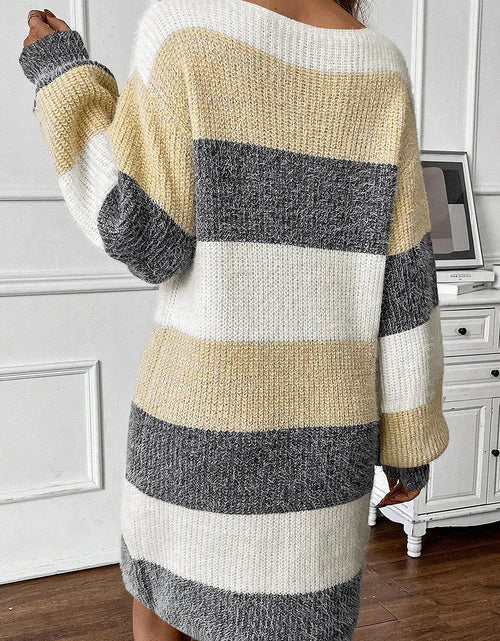 Load image into Gallery viewer, Color Block Boat Neck Long Sleeve Sweater Dress
