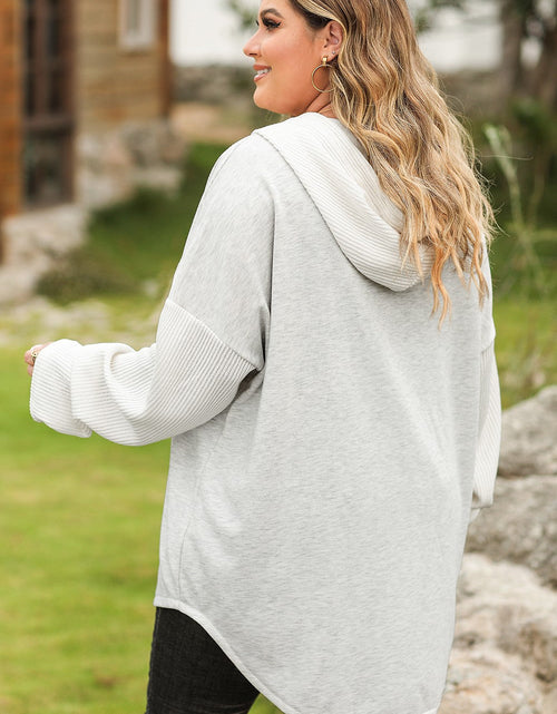 Load image into Gallery viewer, Plus Size Button Up Drawstring Long Sleeve Hoodie
