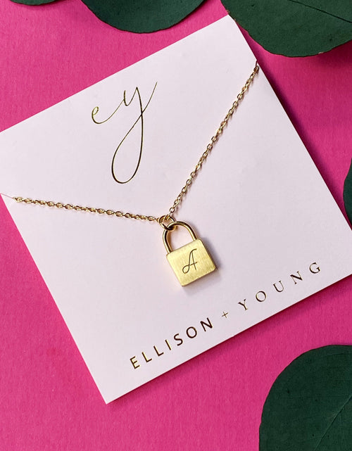 Load image into Gallery viewer, Scripted Notes Locket Initial Necklace by Ellisonyoung.com
