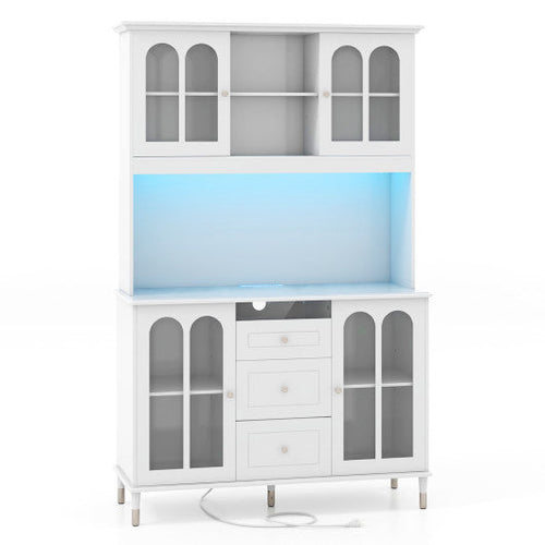 Load image into Gallery viewer, 73 Inch Kitchen Pantry Storage Cabinet Freestanding Buffet Cabinet with LED Lights-White
