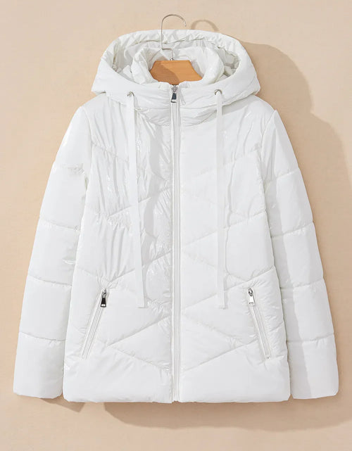 Load image into Gallery viewer, Drawstring Zip Up Long Sleeve Hooded Winter Coat
