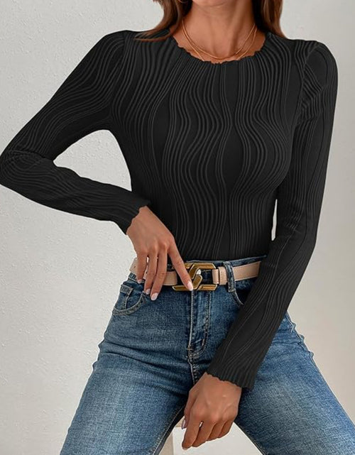 Load image into Gallery viewer, Textured Round Neck Long Sleeve Top
