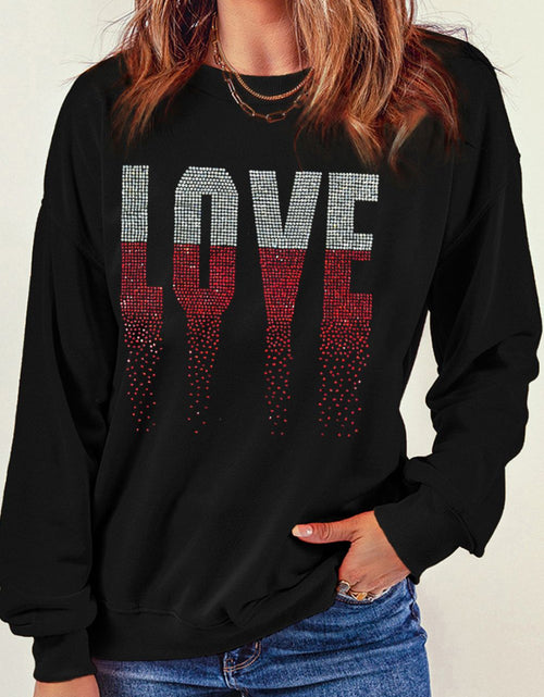 Load image into Gallery viewer, Rhinestone LOVE Round Neck Long Sleeve Sweatshirt
