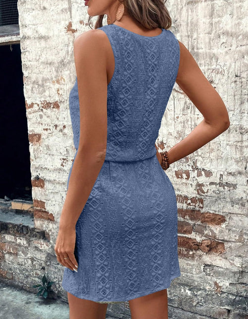Load image into Gallery viewer, Eyelet Drawstring Round Neck Sleeveless Dress
