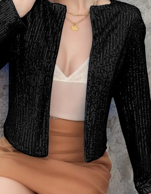 Load image into Gallery viewer, Full Size Sequin Open Front Cropped Jacket
