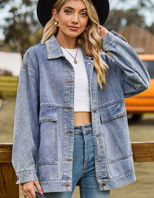 Load image into Gallery viewer, Dropped Shoulder Denim Jacket with Pockets
