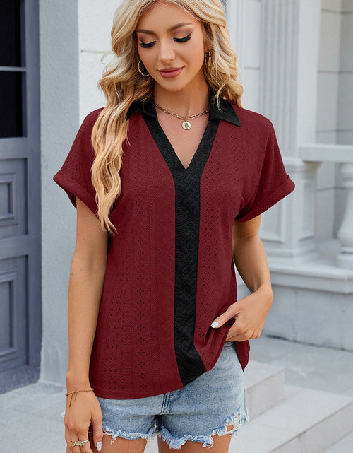 Load image into Gallery viewer, Eyelet Johnny Collar Short Sleeve T-Shirt
