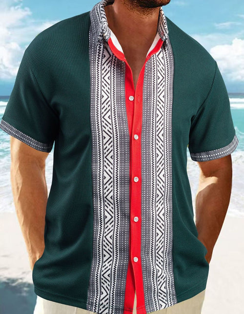 Load image into Gallery viewer, Men's Full Size Contrast Button Down Short Sleeve Shirt Plus Size
