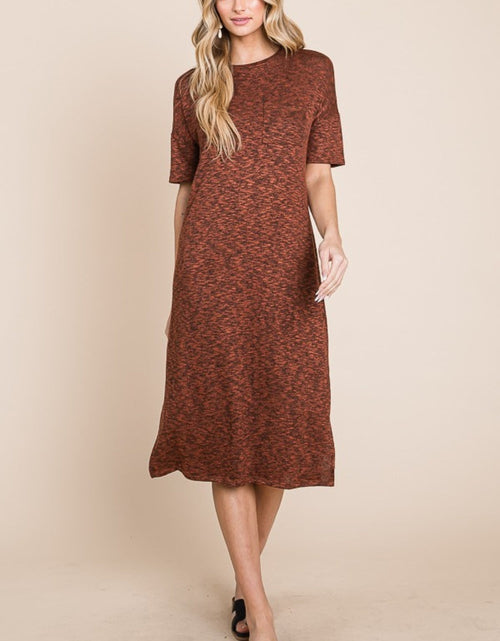 Load image into Gallery viewer, BOMBOM Round Neck Side Slit Midi Dress
