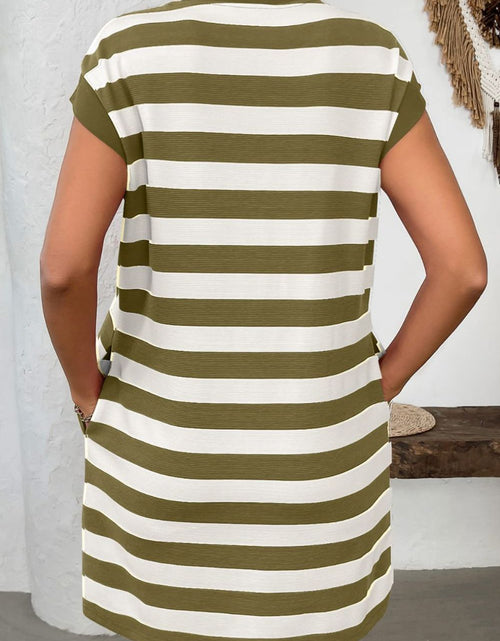 Load image into Gallery viewer, Contrast Striped Round Neck Short Sleeve Mini Dress

