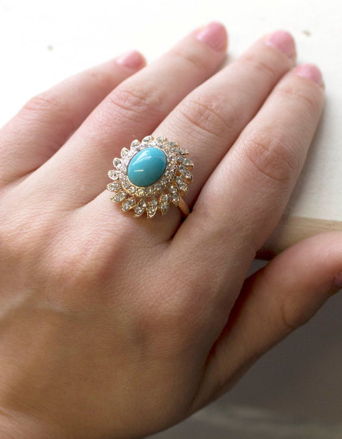 Load image into Gallery viewer, Vintage Jewelry Pinfire Opal Cocktail Ring in a 18k Gold Electroplated Setting Made in the USA by PVD Vintage Jewelry
