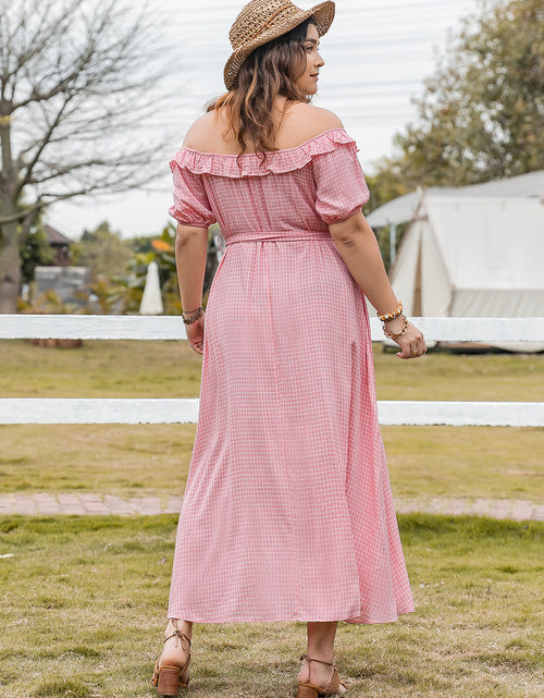 Load image into Gallery viewer, Plus Size Plaid Off-Shoulder Short Sleeve Midi Dress
