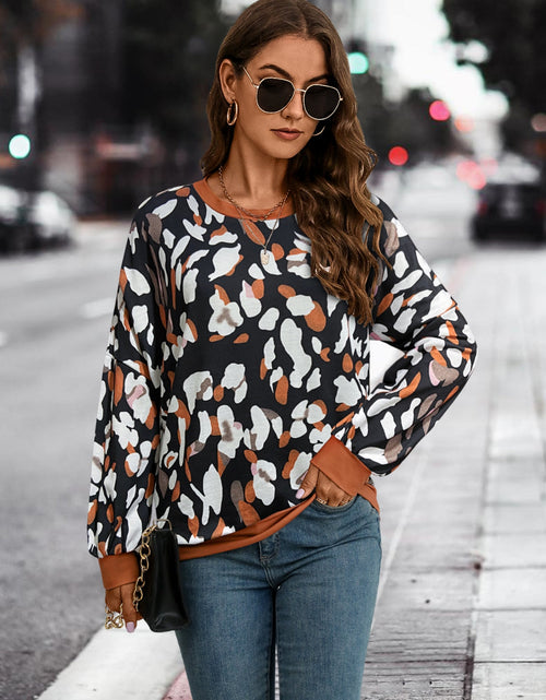Load image into Gallery viewer, Leopard Round Neck Drop Shoulder Sweatshirt

