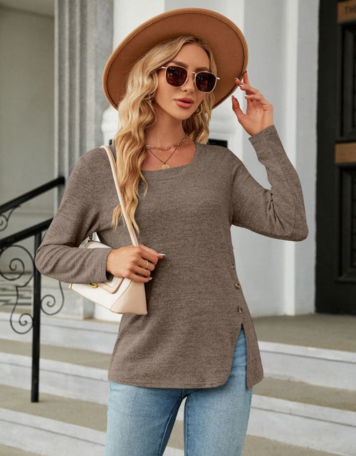 Load image into Gallery viewer, Square Neck Long Sleeve Slit T-Shirt
