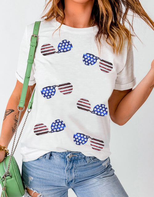 Load image into Gallery viewer, Sequin Round Neck Short Sleeve T-Shirt

