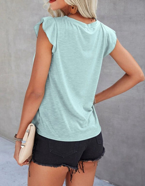 Load image into Gallery viewer, Ruffled Round Neck Cap Sleeve T-Shirt
