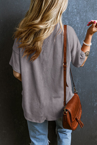 Load image into Gallery viewer, Textured V-Neck Dropped Shoulder T-Shirt
